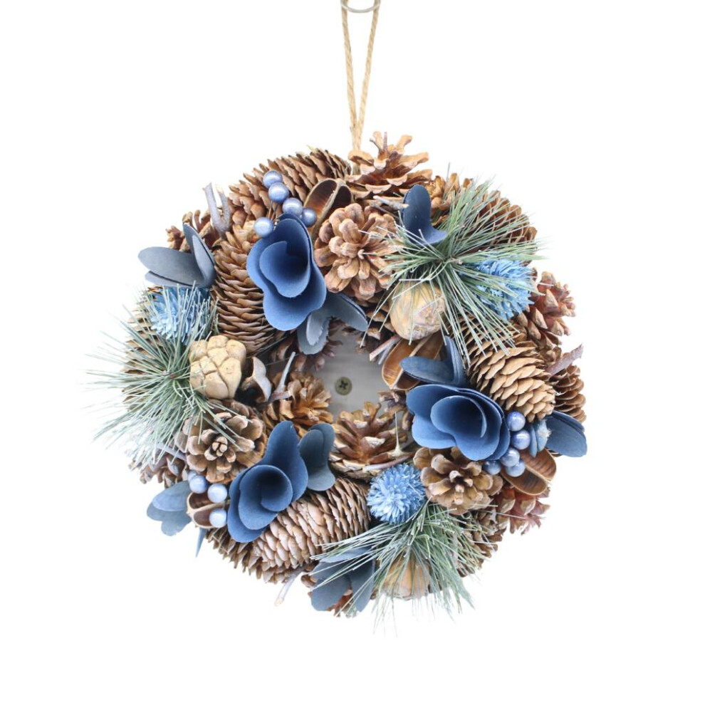 Urbn Living Blue/Brown ( & Brown) 25Cm Christmas Pinecone Wreath W/ Jute Hanger Decoration