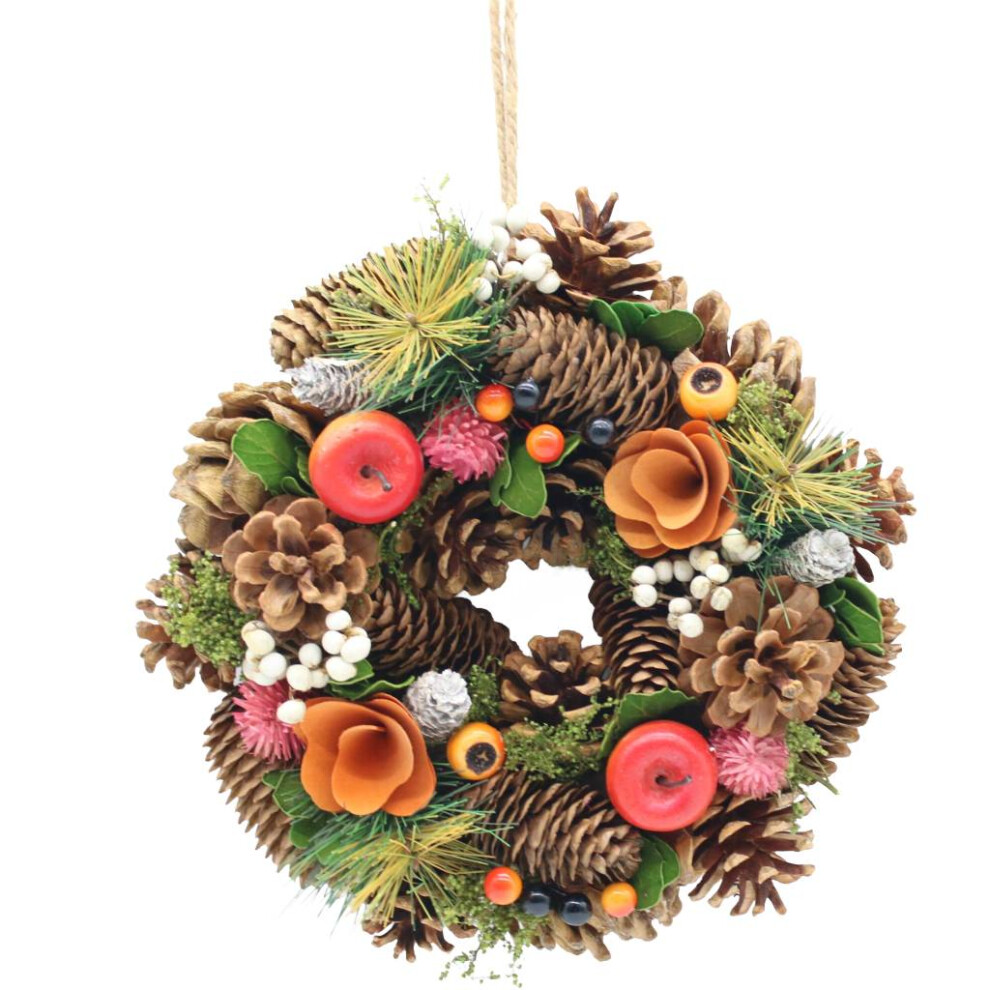 Urbn Living (Autumn Orange) 25Cm Christmas Pinecone Wreath W/ Jute Hanger Decoration