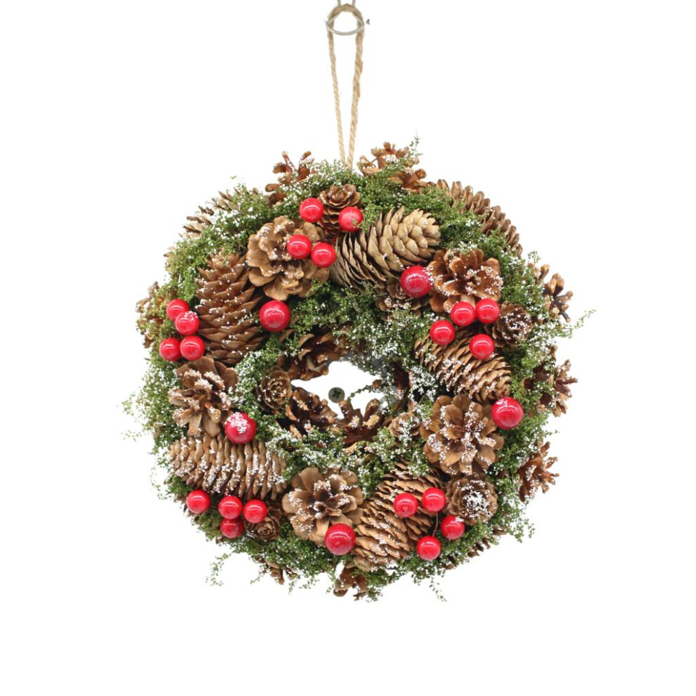 B&Q - Urbnliving 25Cm Brown Red Berries Christmas Wreath Festive Decoration With Jute Hanger Traditional Pinecone Décor - Image 2