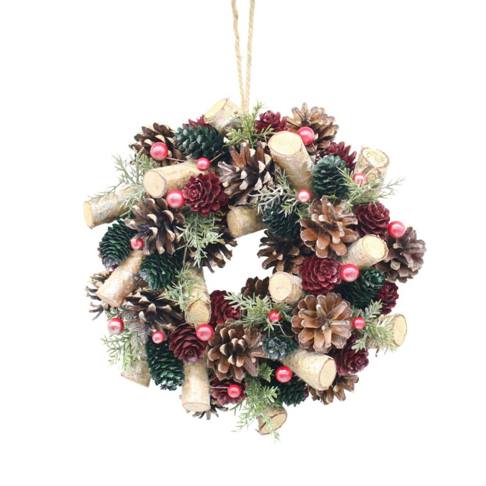 25cm Christmas Pinecone Wreath w/ Jute Hanger Decoration Festive Xmas Door - Image 3