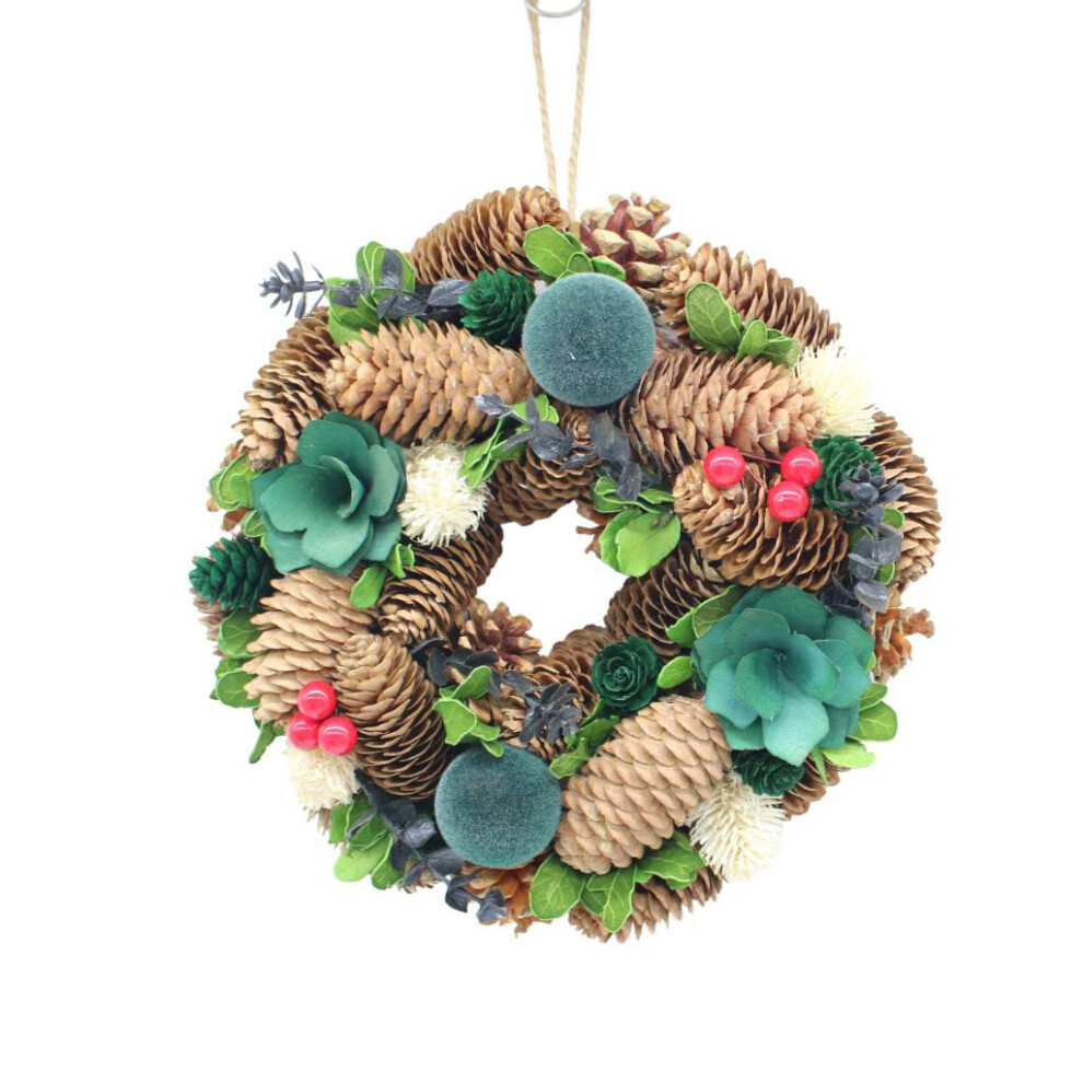Urbn Living (Teal Green) 25Cm Christmas Pinecone Wreath W/ Jute Hanger Decoration