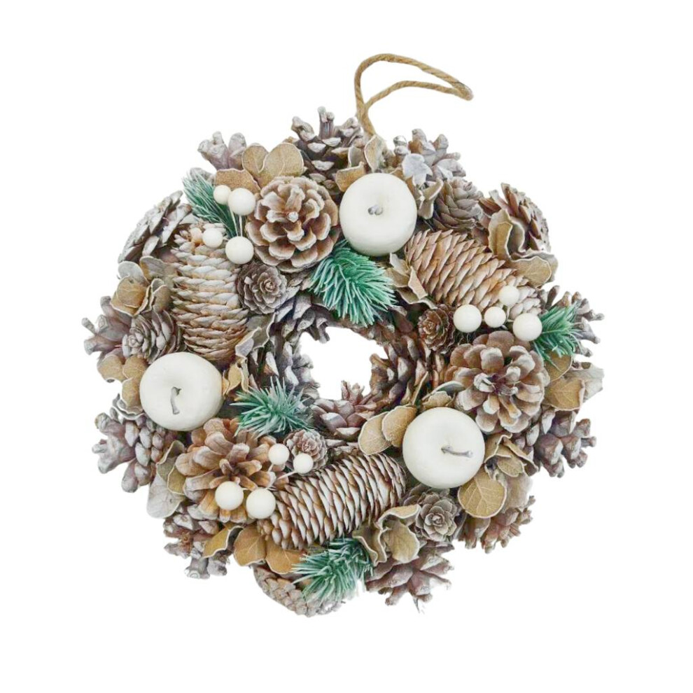 Urbn Living (Frosted White) 25Cm Christmas Pinecone Wreath W/ Jute Hanger Decoration