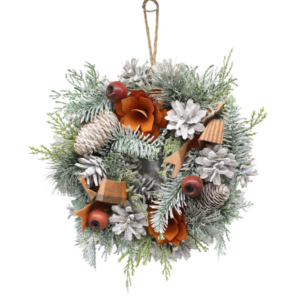 Urbn Living (Orange & White) 25Cm Christmas Pinecone Wreath W/ Jute Hanger Decoration