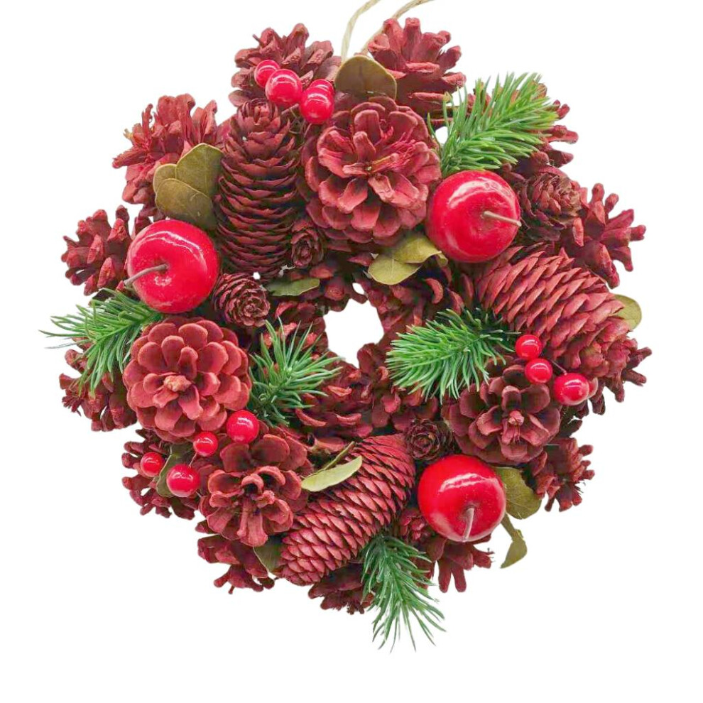 Urbn Living (Red, Apple & Berry) 25Cm Christmas Pinecone Wreath W/ Jute Hanger Decoration