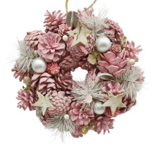 (Pink & Silver) 34cm Christmas Pinecone Wreath w/ Jute Hanger Decoration