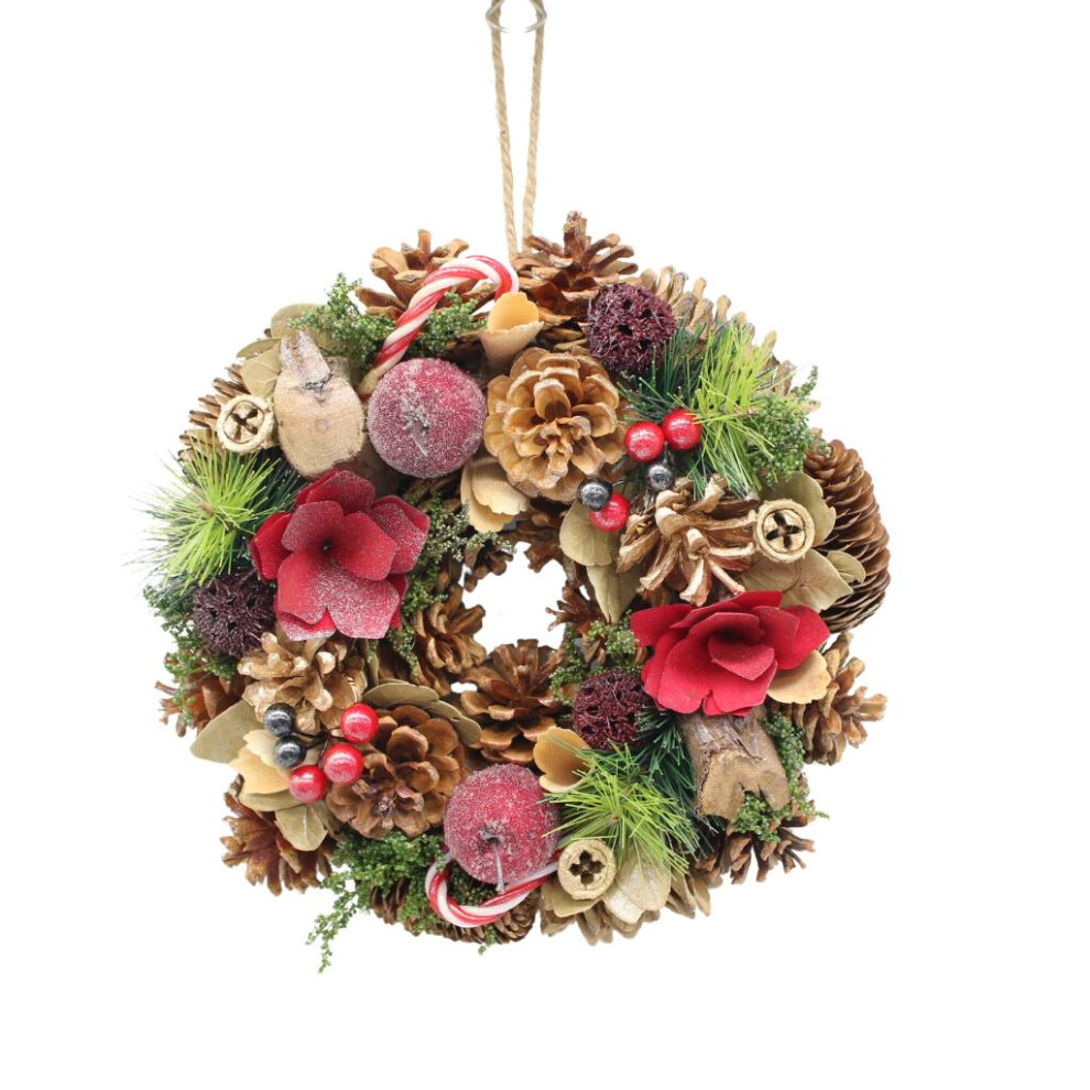 Urbn Living (Candy Cane) Christmas Pinecone Wreath W/ Jute Hanger Decoration 34Cm