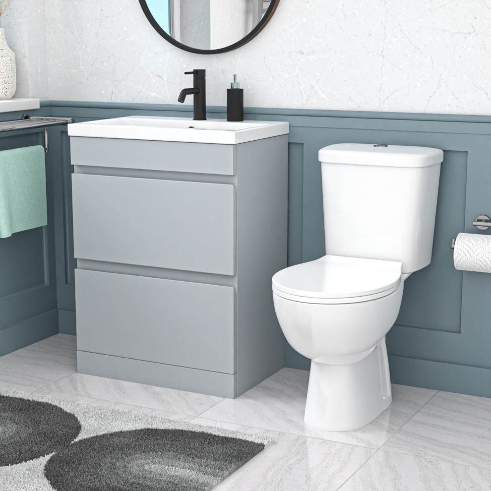 Nes Home 600Mm Matte Grey 2 Drawers Handleless Basin Vanity Close Coupled Toilet