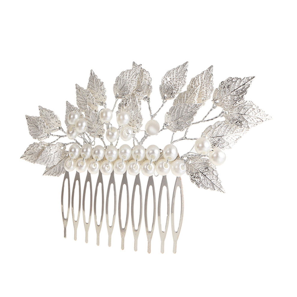 Parel Design Bruiloft Haarkam Zilveren Blad Met Parel Haarkam Sieraden-image