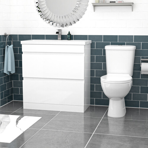 NES Home Nes Home 800mm White 2 Drawers Handleless Basin Vanity Close Coupled Toilet 2