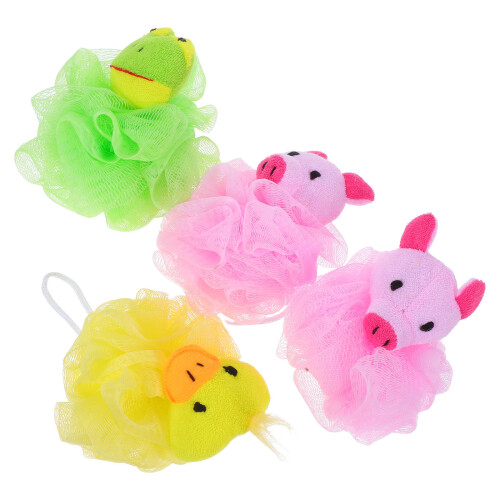 4 bolas de banho de animal, esponja para crianças