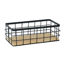 Wire Organiser Bins Wall Mounted Storage Baskets Wooden Base 29x13x10 cm Bedroom Organiser