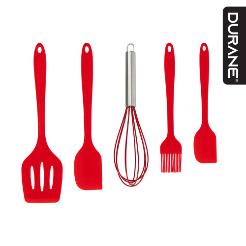 Silicone Utensil Set Red 5Pcs Non Stick Kitchen Utensil Set 2