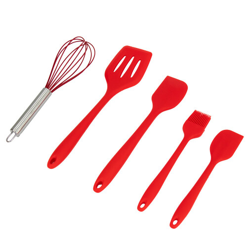 Silicone Utensil Set Red 5Pcs Non Stick Kitchen Utensil Set