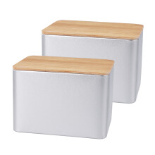 2pcs Rectangular Bamboo Storage Box Cookies Tea Organizer
