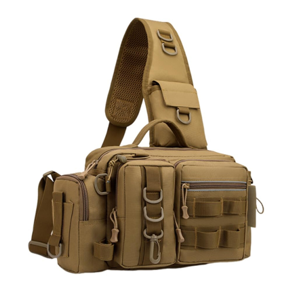 Fishing Backpack Large Capacity Sling Crossbody Bag Rod Holder Lure Box Gear Storage For Camping Hiking Travel Khaki-image-OPC-PKT6YN7-NEW