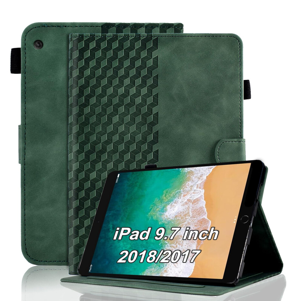 Case For Ipad 6Th/5Th Generation 9.7 Inch Leather Folio With Auto Sleep/Wake, Multi-Angle Viewing Stand, Dark Green 9084446162127
