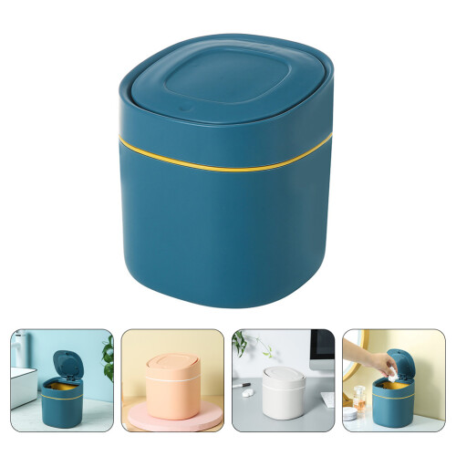 1Pc Blue Plastic Mini Trash Can Household Ash-Bin with Pop Lid 2