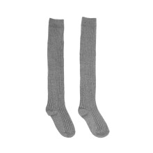 1Pair Women Cotton Knee High Socks Grey Striped Cotton Knit Boot Socks