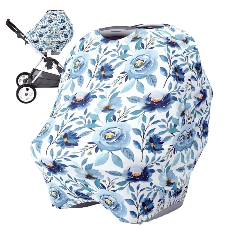 Car Seat Canopy Breathable Breastfeeding Cover For Stroller And Car Seat Privacy Nursing Cover Floral Blue