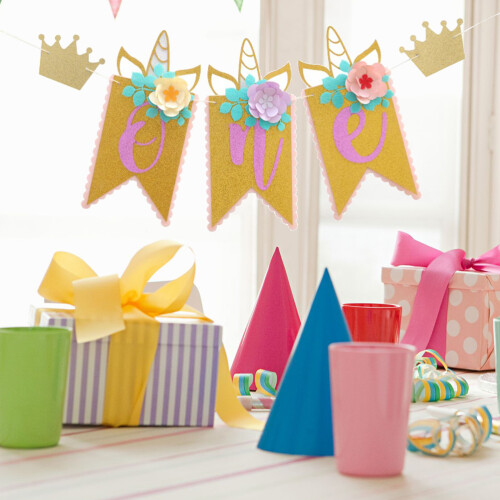 geburtstagsparty 1. hochstuhl- blumen deko banner 2