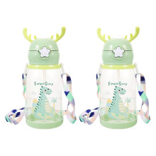 2 kinderflessen met rietjesdop – plastic drinkbeker lichtgroen