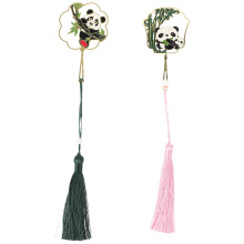 2St Elegante Metalen Paginamarkers Met Cartoon Panda En Kwast