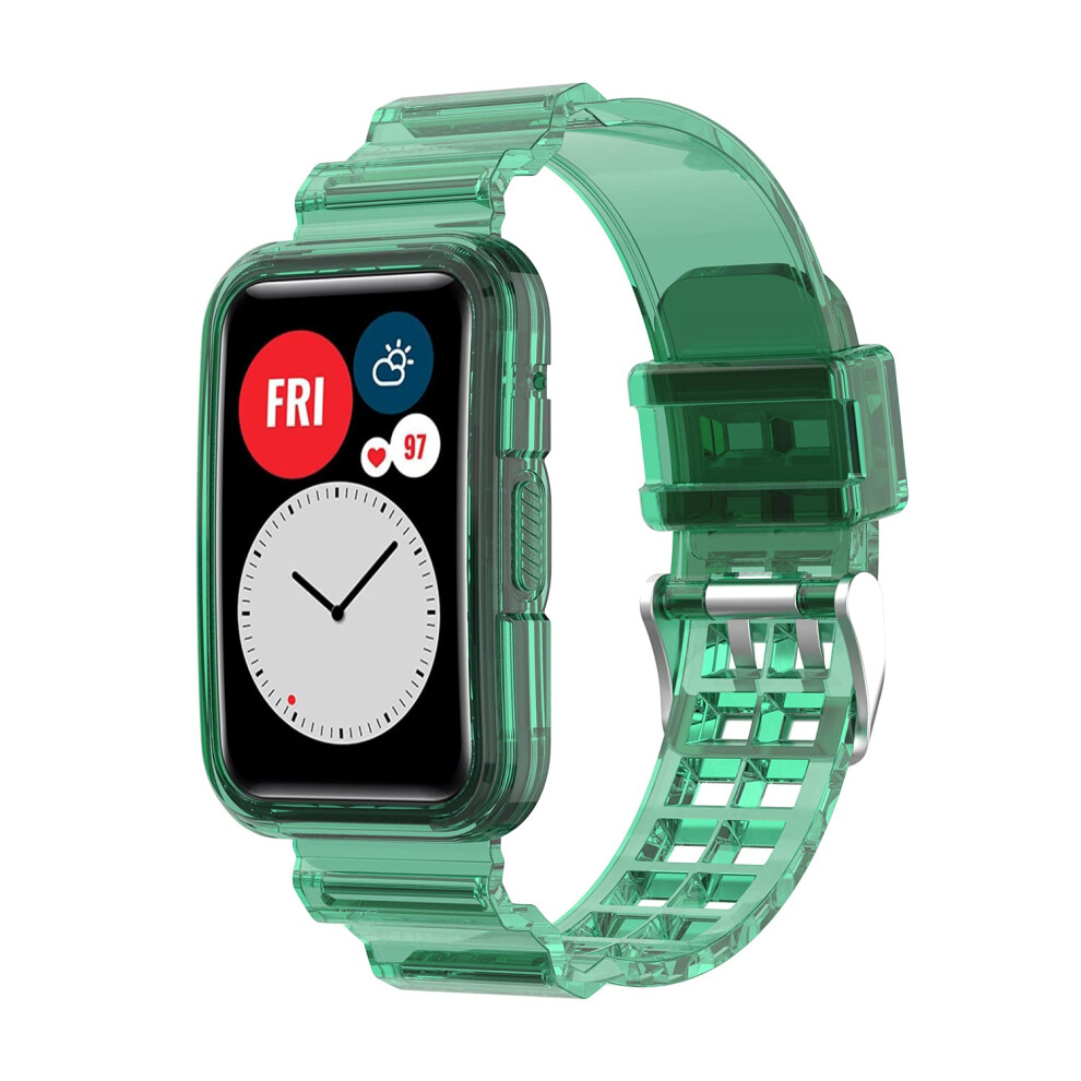 Watch Band Silicone Replacement Strap For Huawei Watch Fit, Transparent Adjustable Wristband, Compatible Green 9084446163698