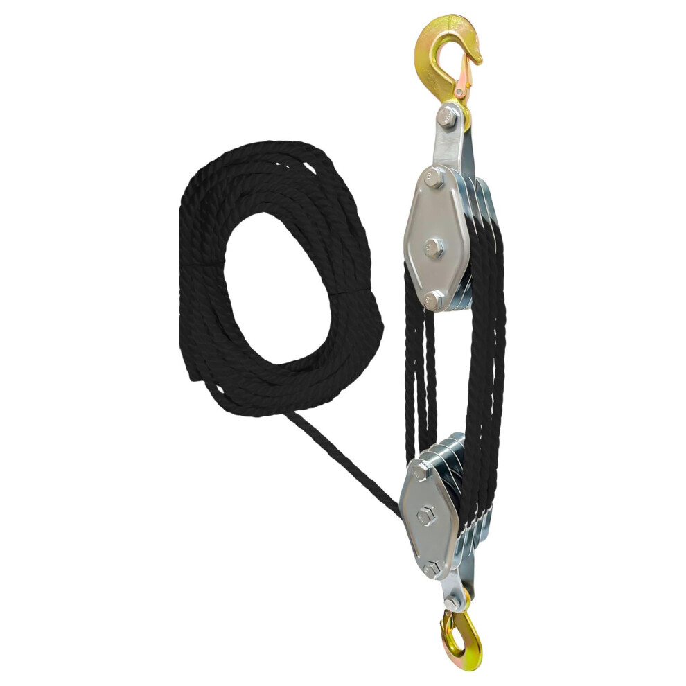 Heavy Duty Pulley Block Tool 1100/2200 Lbs Rope Pulley Hoist, 3/4-Inch Wheel Garage/Home Improvement, Black, 4 Rounds 9354506018092