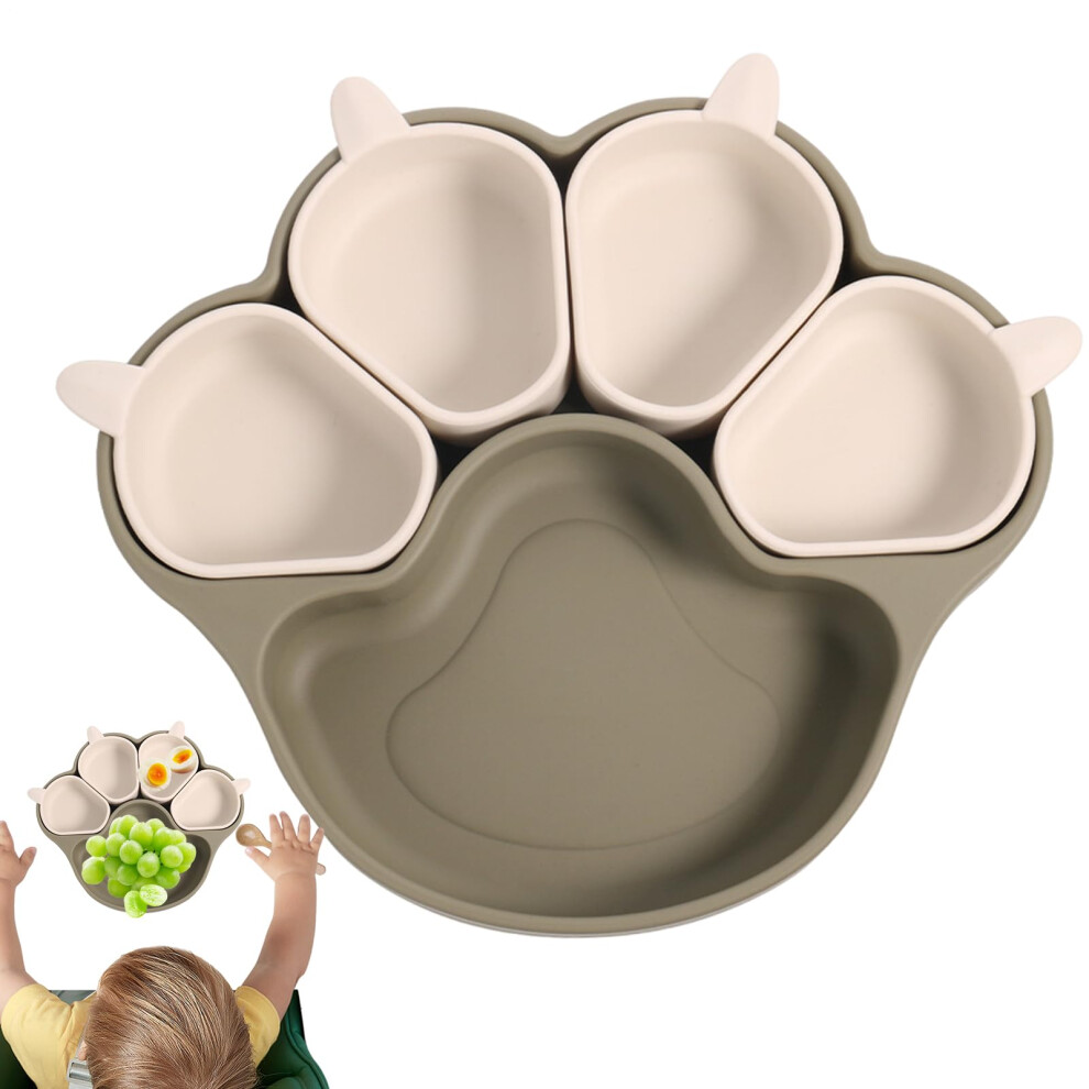 Suction Plates For Baby Cat Claw Shaped Silicone Toddler Plates With Suction Cup Bpa-Free Green