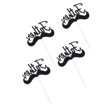 10Pcs Black Glitter Mustache Cake Picks for Father's Day Celebration