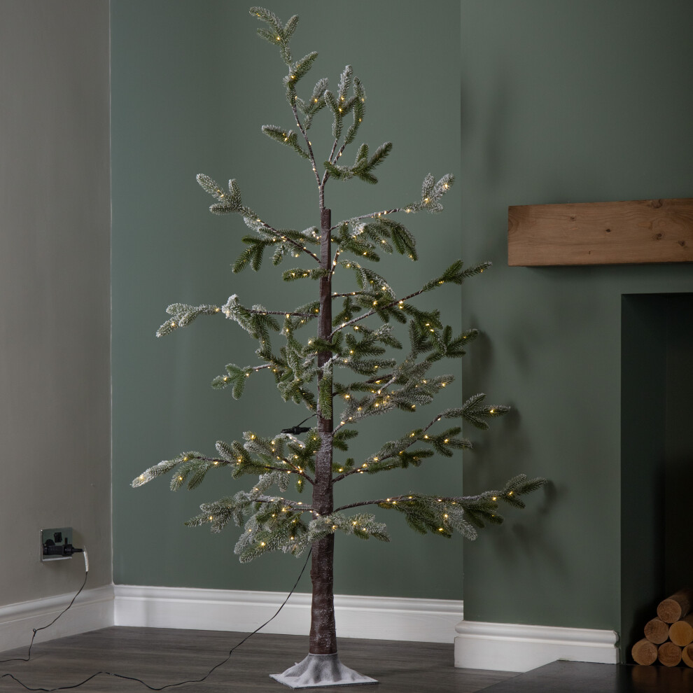 Snow Time 5Ft (1.5M) Light Up Snowy Noel Christmas Tree With Stand And Warm White Leds Green