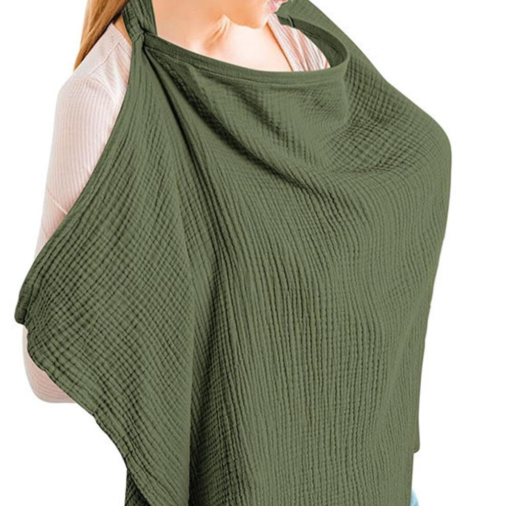 Muslin Nursing Cover For Baby Breastfeeding, Soft Breathable Nursing Cover With Rigid Privacy Hoop, Adjustable Military Green
