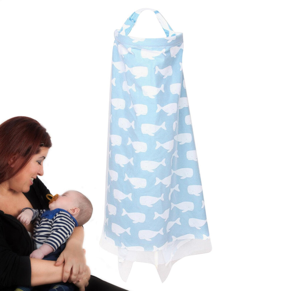 Nursing Cover For Breastfeeding, 360 Degree Privacy Cotton Apron, Machine Washable Seat Canopy, Whale Blue