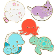 5pcs enamel pins cartoon marine animal brooches themed set