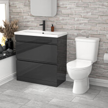 Nes Home 800mm Dark Grey 2 Drawers Handleless Basin Vanity Close Coupled Toilet
