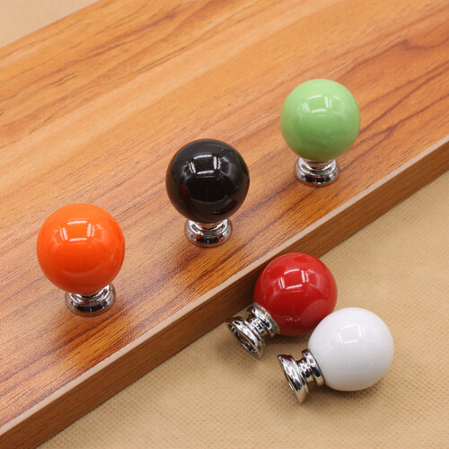 2Pcs Red Ceramic Round Drawer and Cupboard Knobs Pull Handles 2