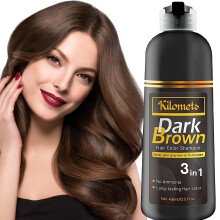 KILOMETS Dark Brown Hair Color Dye Shampoo 400 ml - 100% kryt edin za pr minut Bez amoniaku - edostrbrn ampon pro barven vlasu