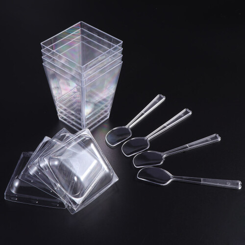 25 sets 150 ml vierkante jelly cups met en 2
