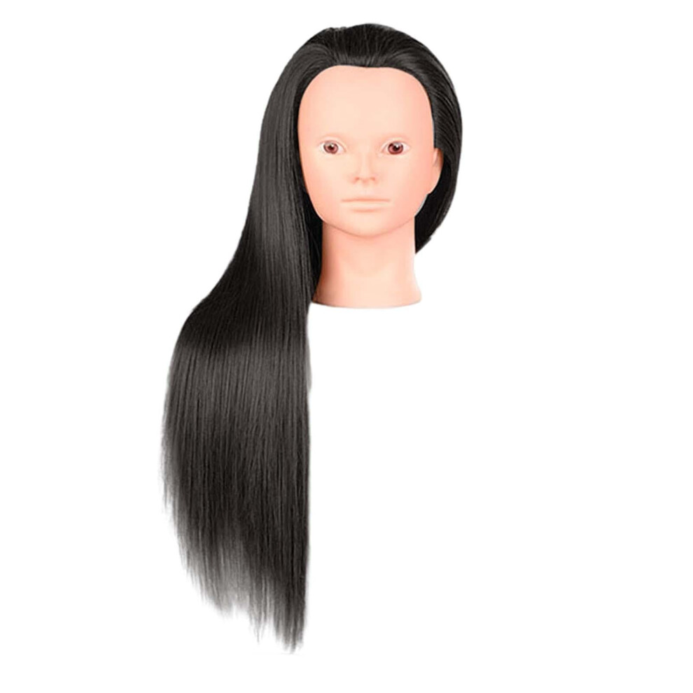 Hair Training Head Manikin Head For Hairdressing, Black Makeup-Free Long-Hair Doll Head For Braiding And Cutting Practice