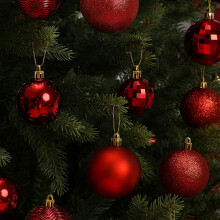 Neo Dark Red 36PCS Christmas Tree Ornaments Set Baubles Glitter Balls Holiday Festive Decorations Assorted Sizes Colours Home Party Décor