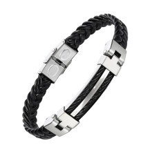 herren armband aus titanstahl mit schwarzem pu-leder seil