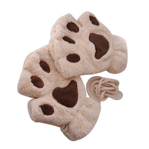19x16 cm plüsch fingerlose mit tierpfote beige 2