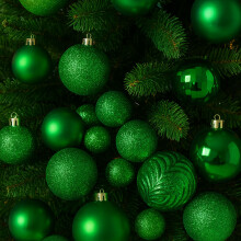 Neo Green 36PCS Christmas Tree Ornaments Set Baubles Glitter Balls Holiday Festive Decorations Assorted Sizes Colours Home Party Décor