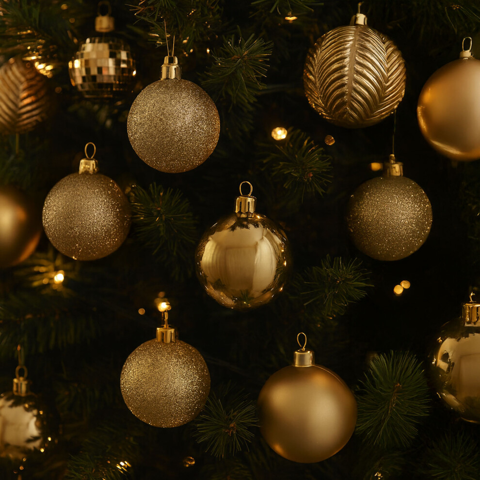 Neo Gold 36Pcs Christmas Tree Ornaments Set Baubles Glitter Balls Holiday Festive Decorations Assorted Sizes Colours Home Party Dã©Cor