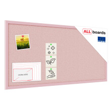 Cork noticeboard with pink cork surface, 80x40 cm, wooden frame lacquered in pink