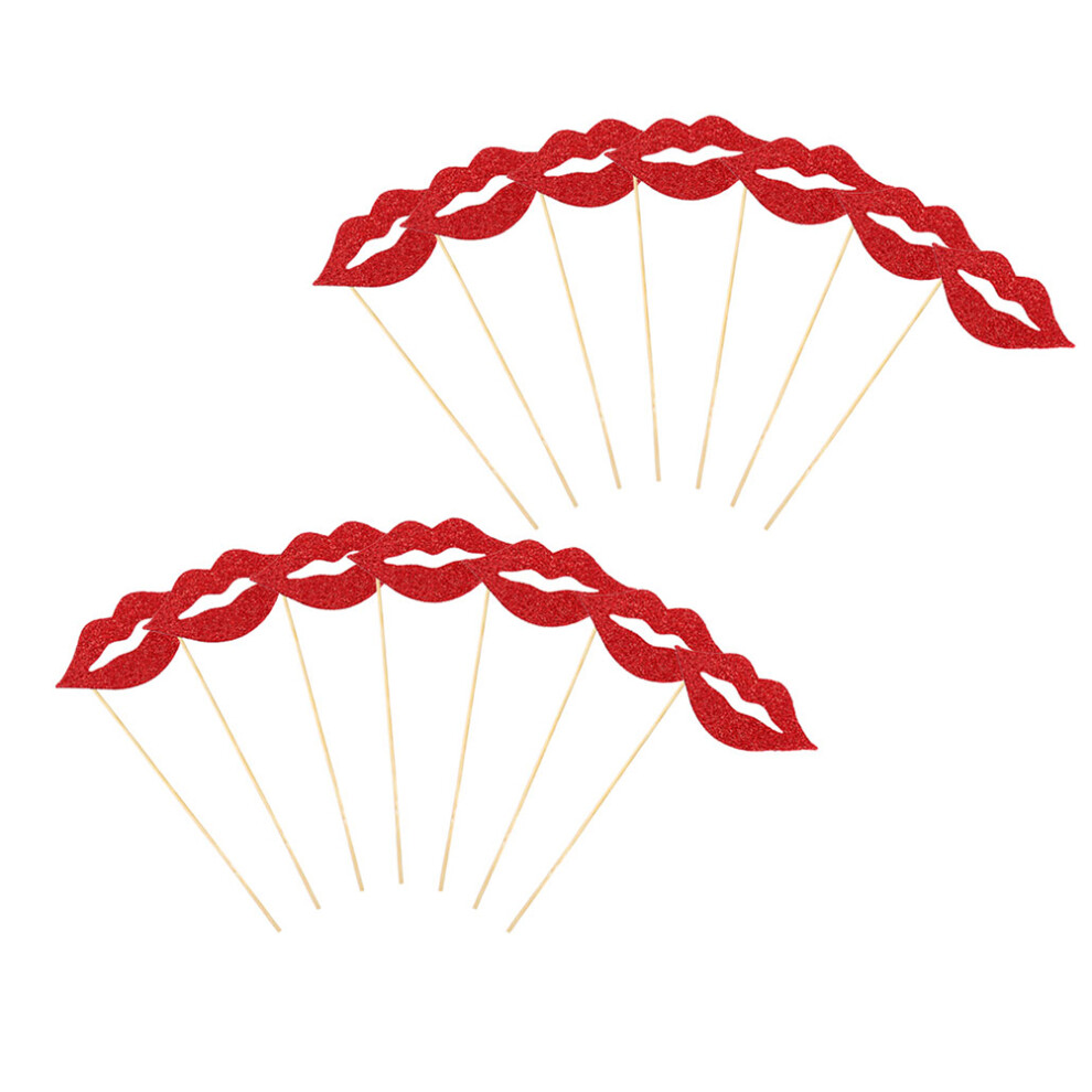 60 Pcs Lips Photo Booth Props With Wood Sticks For Party Red 3312905992753