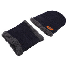 winter hat headgear bib suit thick knit scarf blue
