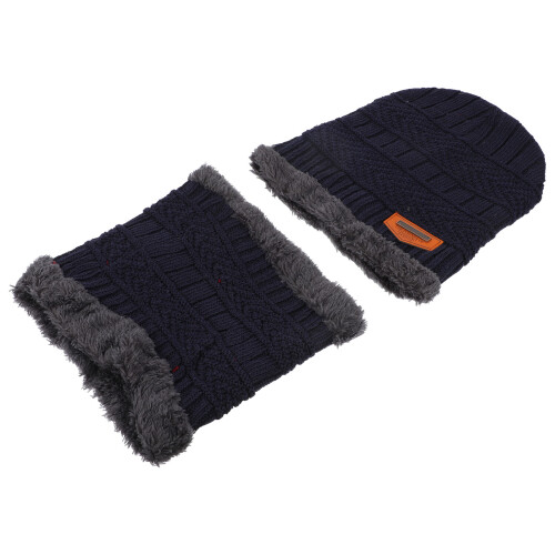winter hat headgear bib suit thick knit scarf blue
