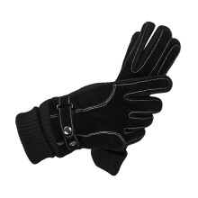 Ein Paar Winterlederhandschuhe Winddicht Thermisch Schwarz