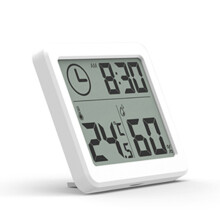 Premium Kunststoff Thermometer Hygrometer Mit 12H Uhr Weiß